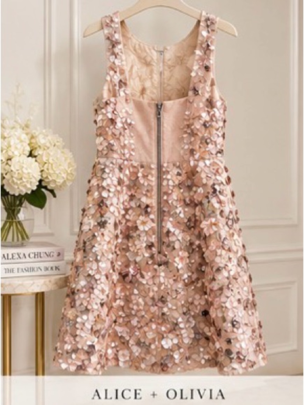 Alice + Olivia Girls' Blush Pink 3D Floral Sequin Party Dress